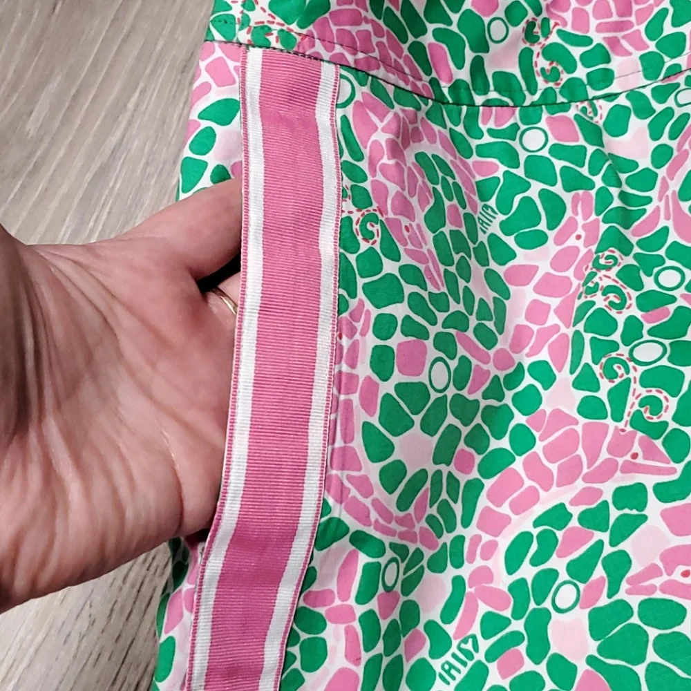 Vintage Lilly Pulitzer called dolphins mini skirt green pink women size 2